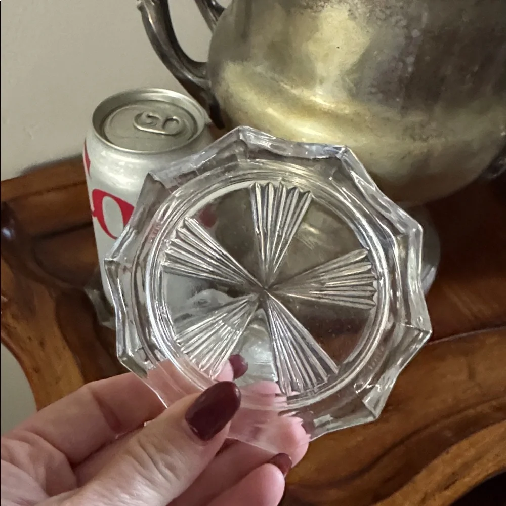 Vintage Barware Coaster Set Reims French Crystal Sunburst Cottagecore